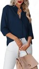 Womens Button Down Shirts V Neck Long Sleeve Office Casual Business Plain Blouse Tops with Pocket