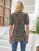 Womens V Neck Puff Short Sleeve Pleated T Shirts Fashion Summer Tops Casual Tunic Blouse
