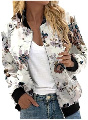 Women Fashion Floral Print Round Neck Casual Loose Long Sleeve Coat Top Jean Jacket Plus Size Women
