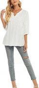 Women's Embroidered Plain Tunic Tops for Summer Fall Spring, Simple Elegant Dressy Blouse Casual Embroidery Solid Shirt