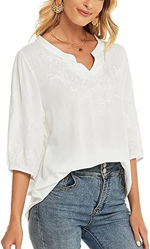 Women's Embroidered Plain Tunic Tops for Summer Fall Spring, Simple Elegant Dressy Blouse Casual Embroidery Solid Shirt